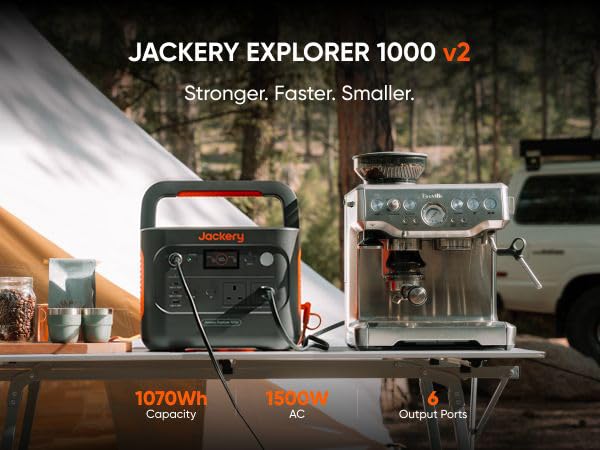 Jackery Explorer 1000 v2+ 100W Solar Panel Portable Power Station(2024 New),1070Wh LiFePO4 Battery,1500W AC/100W USB-C Output, 1 Hr Fast Charge, Solar Generator for Outdoor Camping,Off-grid Living,RV