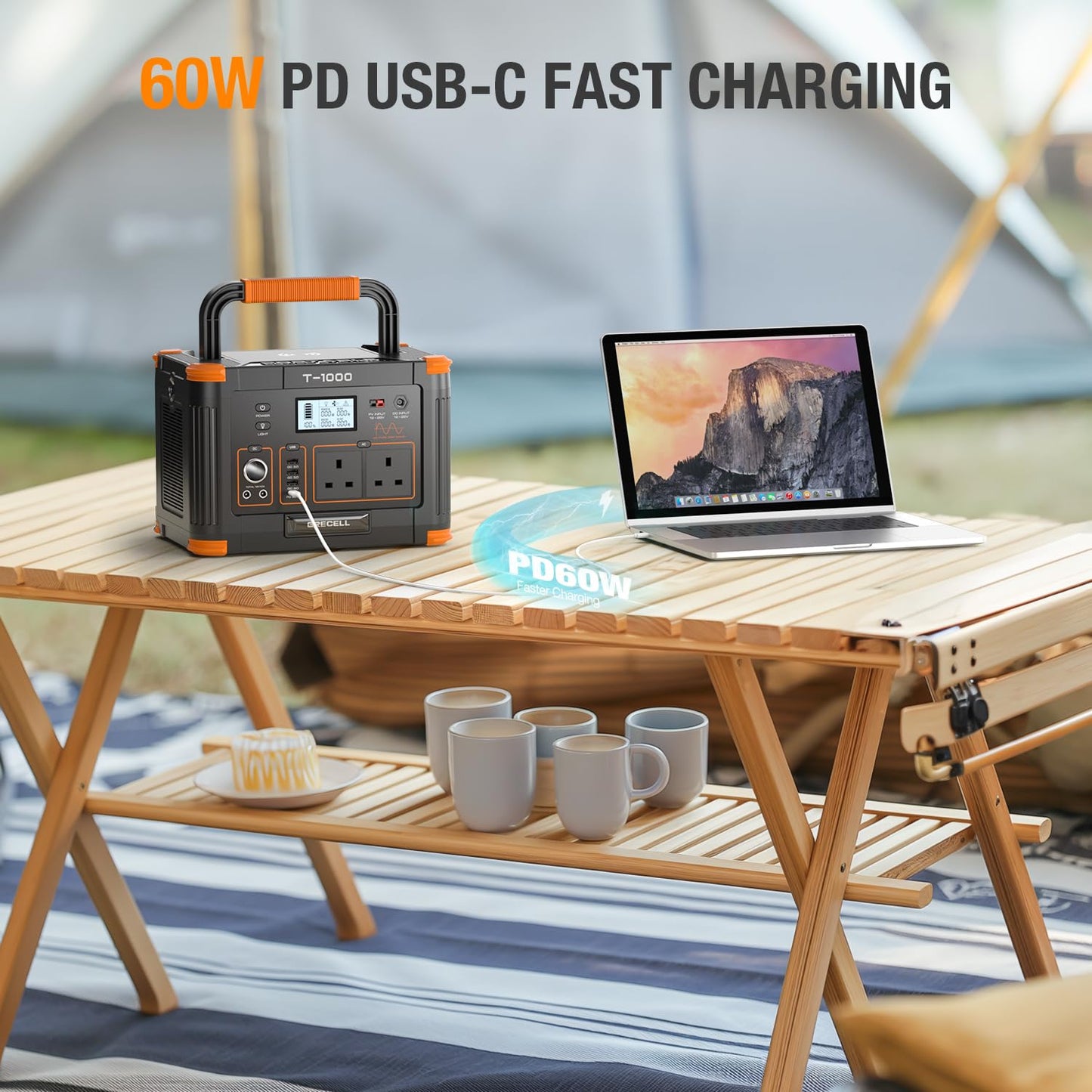 Portable Power Station 1000W(Peak 2000W), GRECELL 999Wh Outdoor Solar Generator Backup Battery Pack with 2 230V AC Outlets, 1000W 10-Port Powerhouse for RV/Van Camping Road Trip Home Emergency