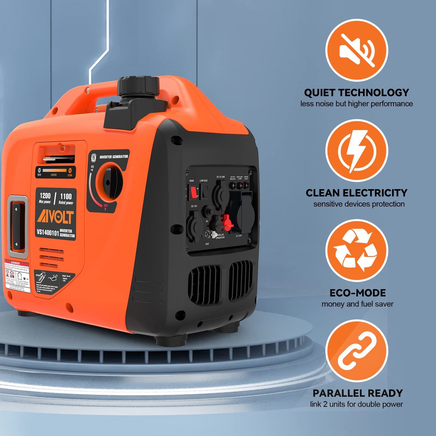 AIVOLT 1200W Petrol Inverter Generator 4 Stroke Portable Silent Suitcase Generator for Camping, Home Use - True Sine Wave, Super Lightweight, Ultra Quiet