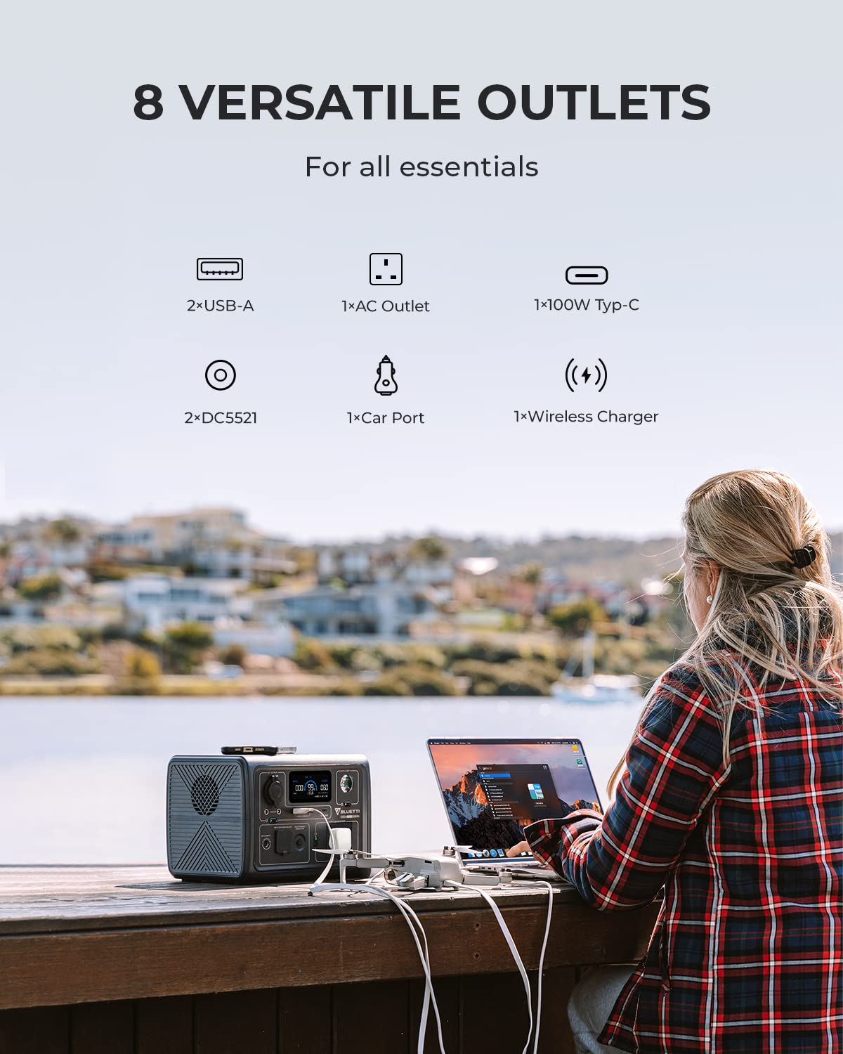 BLUETTI EB3A Portable Power Station, 268Wh LiFePO4 Power Station Battery Backup w/ 2 600W (1200W Surge) AC Outlets, Recharge from 0-80% in 30 Min., Solar Generator for Outdoor Camping