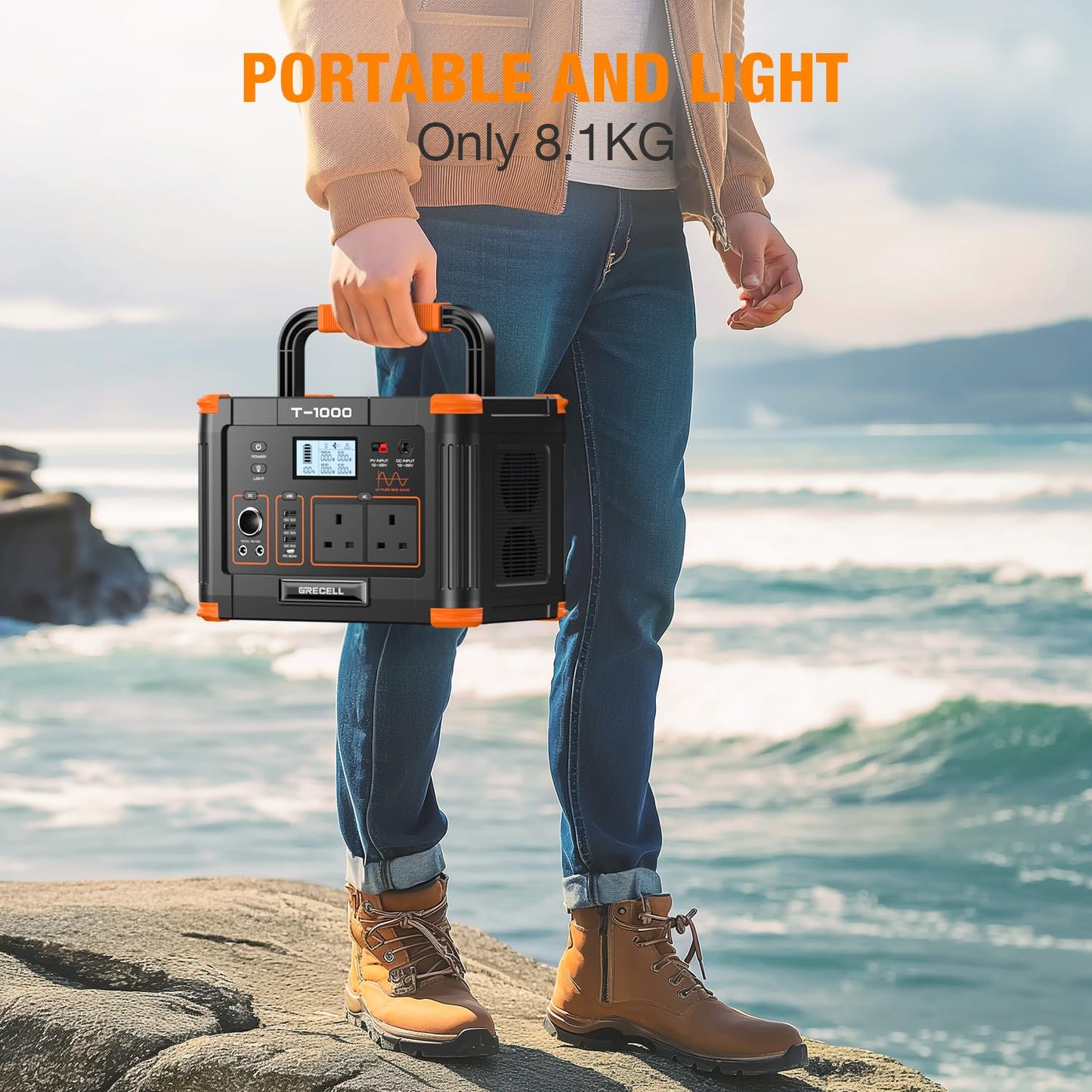 Portable Power Station 1000W(Peak 2000W), GRECELL 999Wh Outdoor Solar Generator Backup Battery Pack with 2 230V AC Outlets, 1000W 10-Port Powerhouse for RV/Van Camping Road Trip Home Emergency