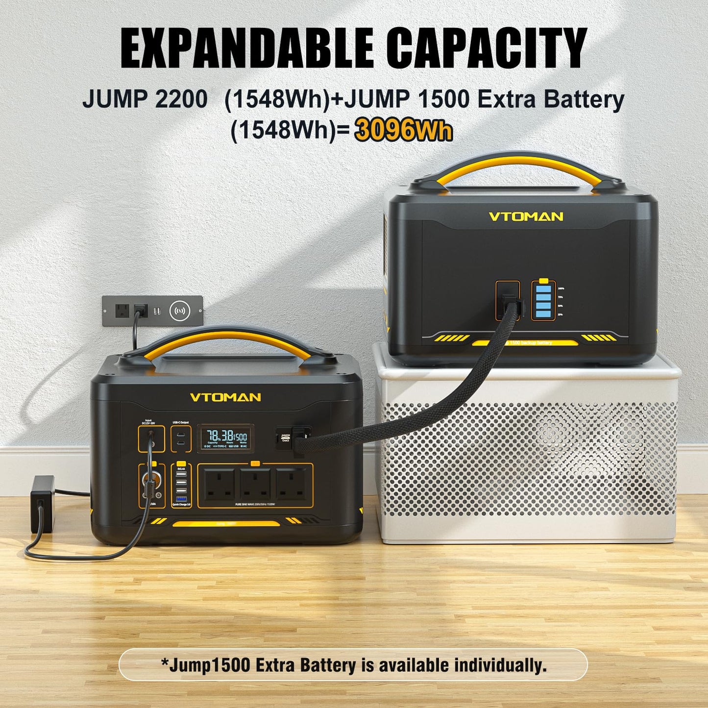 VTOMAN 3096Wh Portable Power Station Bundle with Extra Battery & 200W Solar Panel Included - Up to 4400W Solar Power Generator for Home Backup, Off-grid, Road Trip, RV, Camping