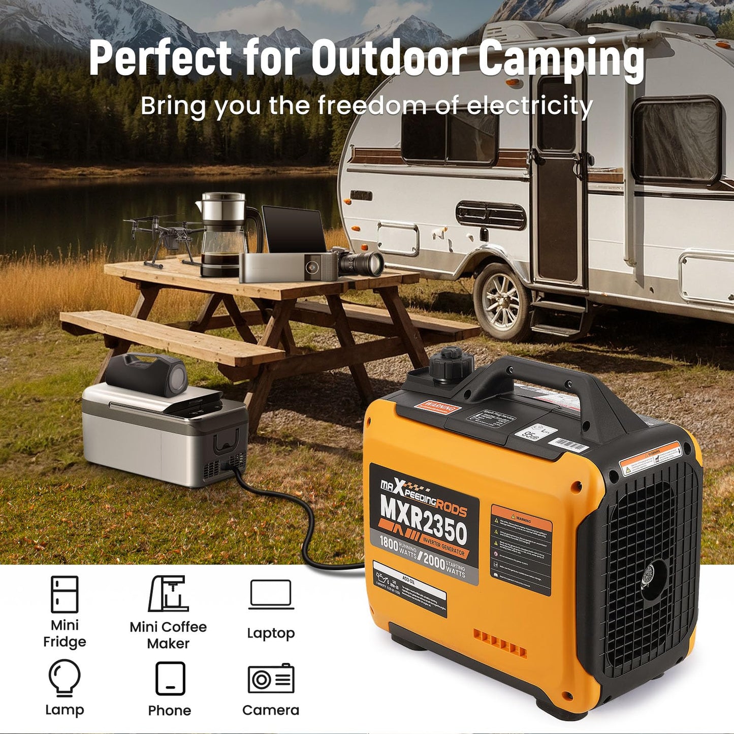 maXpeedingrods 2000W Portable Inverter Generator Petrol Silent, Digital Display, Compact and Lightweight for Camping, RV Travel,Home