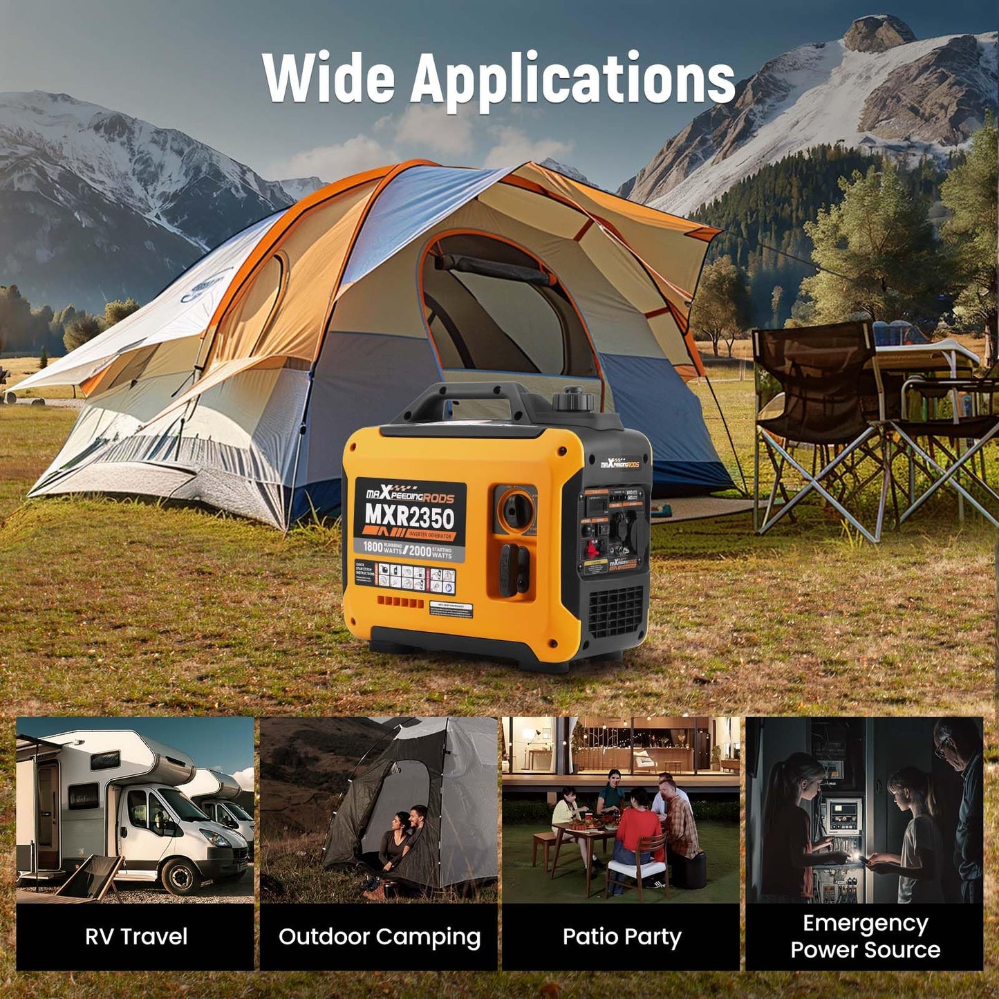 maXpeedingrods 2000W Portable Inverter Generator Petrol Silent, Digital Display, Compact and Lightweight for Camping, RV Travel,Home