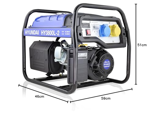 Hyundai Petrol Open Frame Generator 3.2kW / 4kVA, For Home or Site Use Powering Power Tools, Lighting Rrigs, Garages, Workshops, 3 Year Warranty