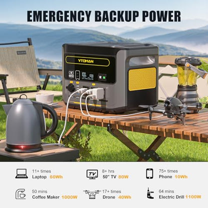 VTOMAN 1000W Solar Generator Kit with 200W Panel - 828Wh LiFePO4 Battery, Portable Power Station Expandable to 2376Wh, 0-80% in 1H Fast Charge, 100W USB-C for Camping, RV, Off-Grid, Emergency Backup