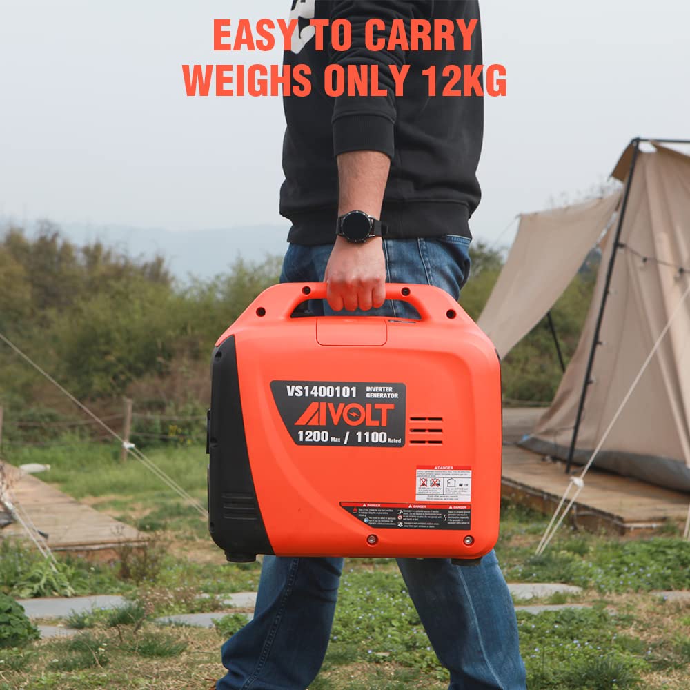 AIVOLT 1200W Petrol Inverter Generator 4 Stroke Portable Silent Suitcase Generator for Camping, Home Use - True Sine Wave, Super Lightweight, Ultra Quiet