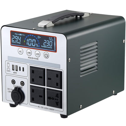 Power Station 1000W/666Wh, Mashine Portable Rechargeable Generator Inverter for Camping, RVs, Drones, Outdoor Lighting, with 4 AC Outlets and 4 USB Ports