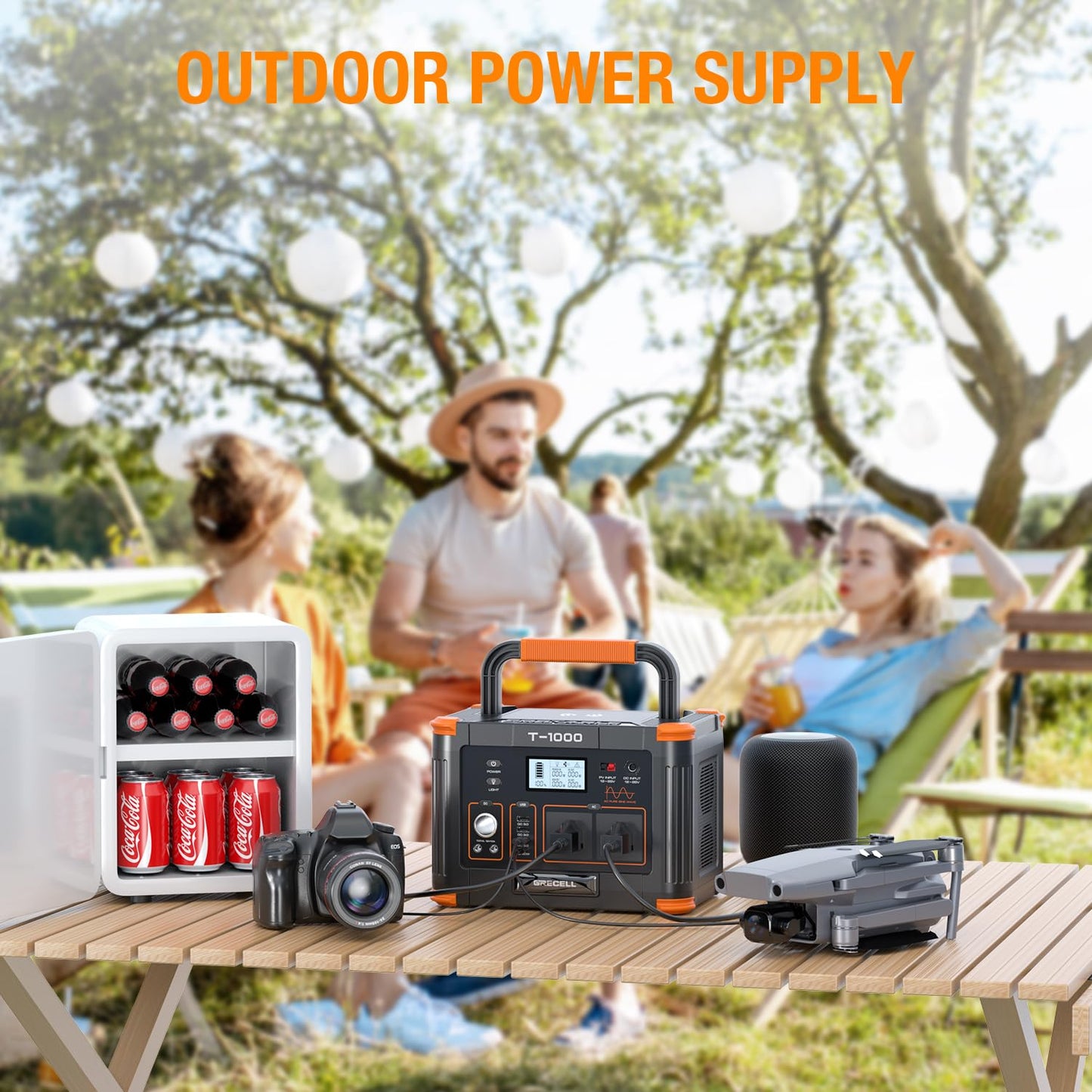 Portable Power Station 1000W(Peak 2000W), GRECELL 999Wh Outdoor Solar Generator Backup Battery Pack with 2 230V AC Outlets, 1000W 10-Port Powerhouse for RV/Van Camping Road Trip Home Emergency