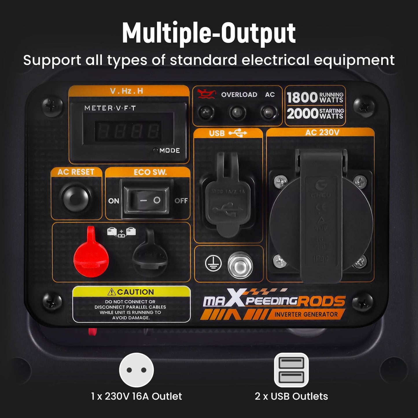 maXpeedingrods 2000W Portable Inverter Generator Petrol Silent, Digital Display, Compact and Lightweight for Camping, RV Travel,Home