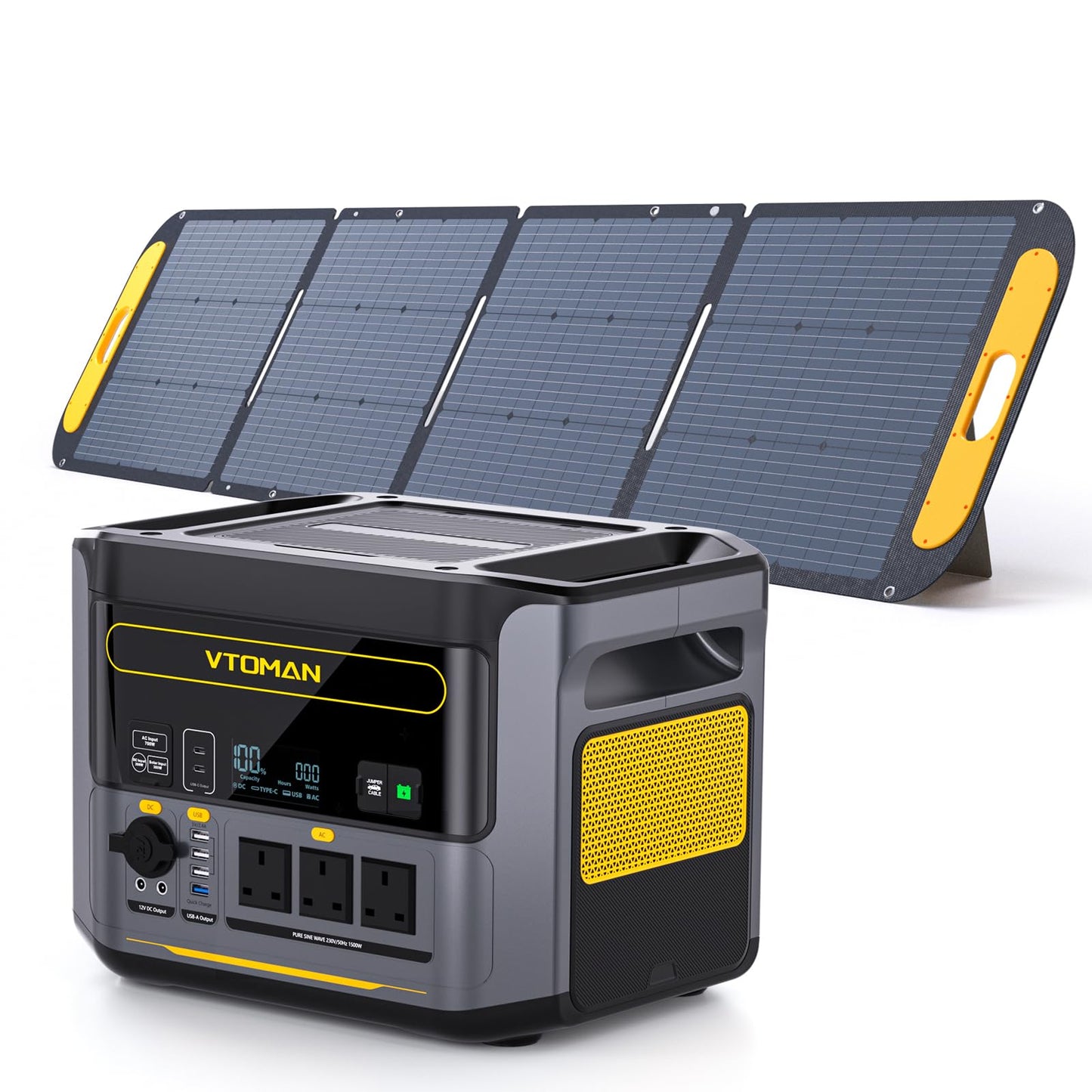 VTOMAN 1000W Solar Generator Kit with 200W Panel - 828Wh LiFePO4 Battery, Portable Power Station Expandable to 2376Wh, 0-80% in 1H Fast Charge, 100W USB-C for Camping, RV, Off-Grid, Emergency Backup