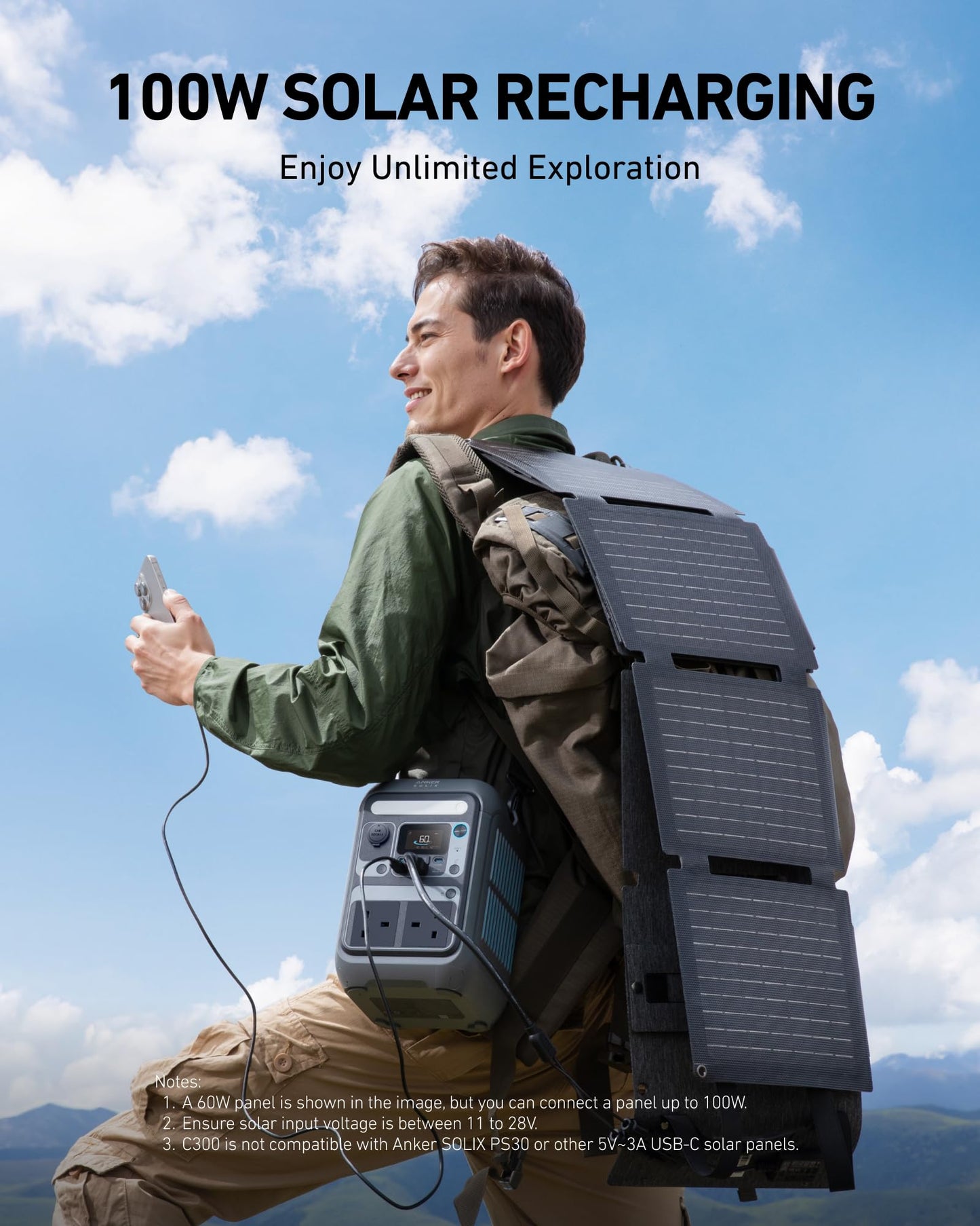 Anker SOLIX C300 Portable Power Station, Outdoor 288Wh LiFePO4 Battery, 300W (600W Surge) Solar Generator, 140W Two-Way Fast Charging, For Camping, Traveling, and Emergencies