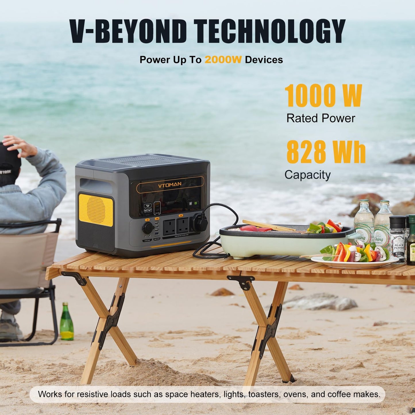 VTOMAN 1000W Solar Generator Kit with 200W Panel - 828Wh LiFePO4 Battery, Portable Power Station Expandable to 2376Wh, 0-80% in 1H Fast Charge, 100W USB-C for Camping, RV, Off-Grid, Emergency Backup