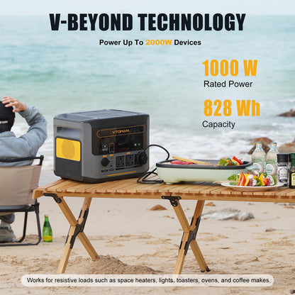 VTOMAN 1000W Solar Generator Kit with 200W Panel - 828Wh LiFePO4 Battery, Portable Power Station Expandable to 2376Wh, 0-80% in 1H Fast Charge, 100W USB-C for Camping, RV, Off-Grid, Emergency Backup