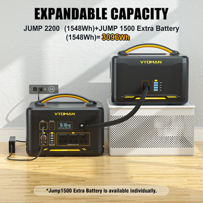 VTOMAN 3096Wh Portable Power Station Bundle with Extra Battery & 200W Solar Panel Included - Up to 4400W Solar Power Generator for Home Backup, Off-grid, Road Trip, RV, Camping