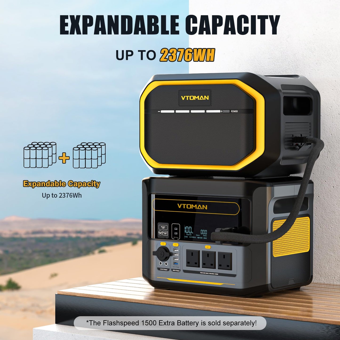 VTOMAN 1000W Solar Generator Kit with 200W Panel - 828Wh LiFePO4 Battery, Portable Power Station Expandable to 2376Wh, 0-80% in 1H Fast Charge, 100W USB-C for Camping, RV, Off-Grid, Emergency Backup