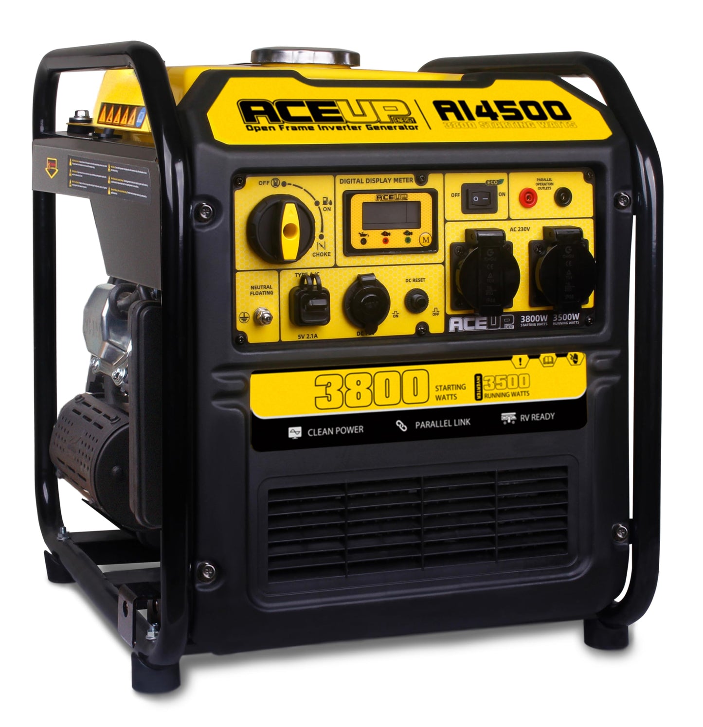 Aceup Energy 3800 Watt Inverter Generator, Petrol Powered Generator Pure Sine Wave 223cc, EURO-V, CE