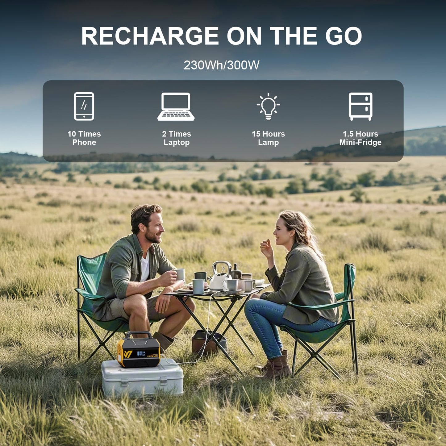 VTOMAN FlashSpeed 300 Portable Power Station Up to 600W Output, 230Wh Solar Generator with LiFePO4 Battery, Fast Charging 100W USB-C, 3000 Cycles, 6 Outlets for Home, Camping, RV, Fishing