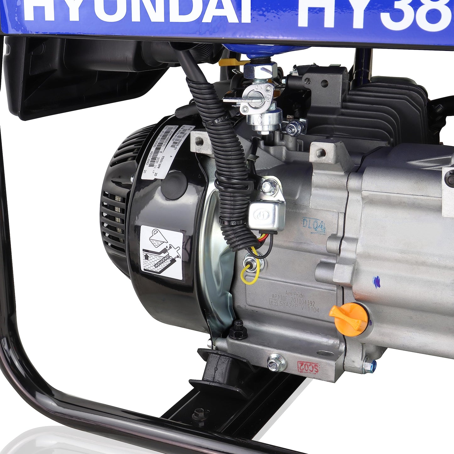 Hyundai Petrol Open Frame Generator 3.2kW / 4kVA, For Home or Site Use Powering Power Tools, Lighting Rrigs, Garages, Workshops, 3 Year Warranty